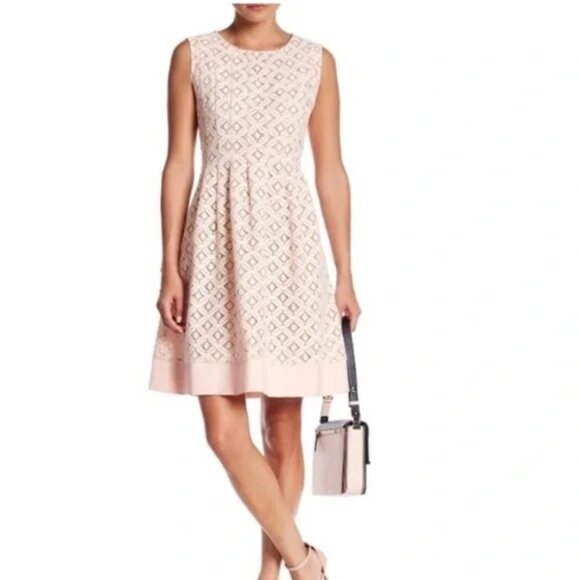 Eliza J Dresses & Skirts - Eliza J Lace Cutout Fit And Flare Dress Pockets Blush Pink